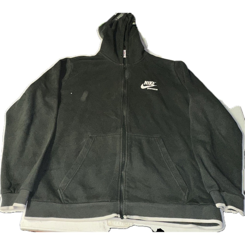 Nike Sportswear Full Zip Hoodie Men's XL Black Spell Out White Swoosh